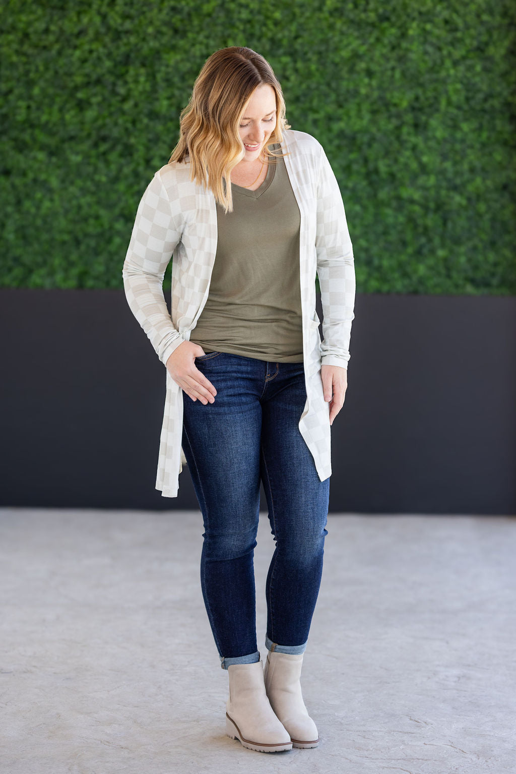 Classic Cardigan - Neutral Checkers